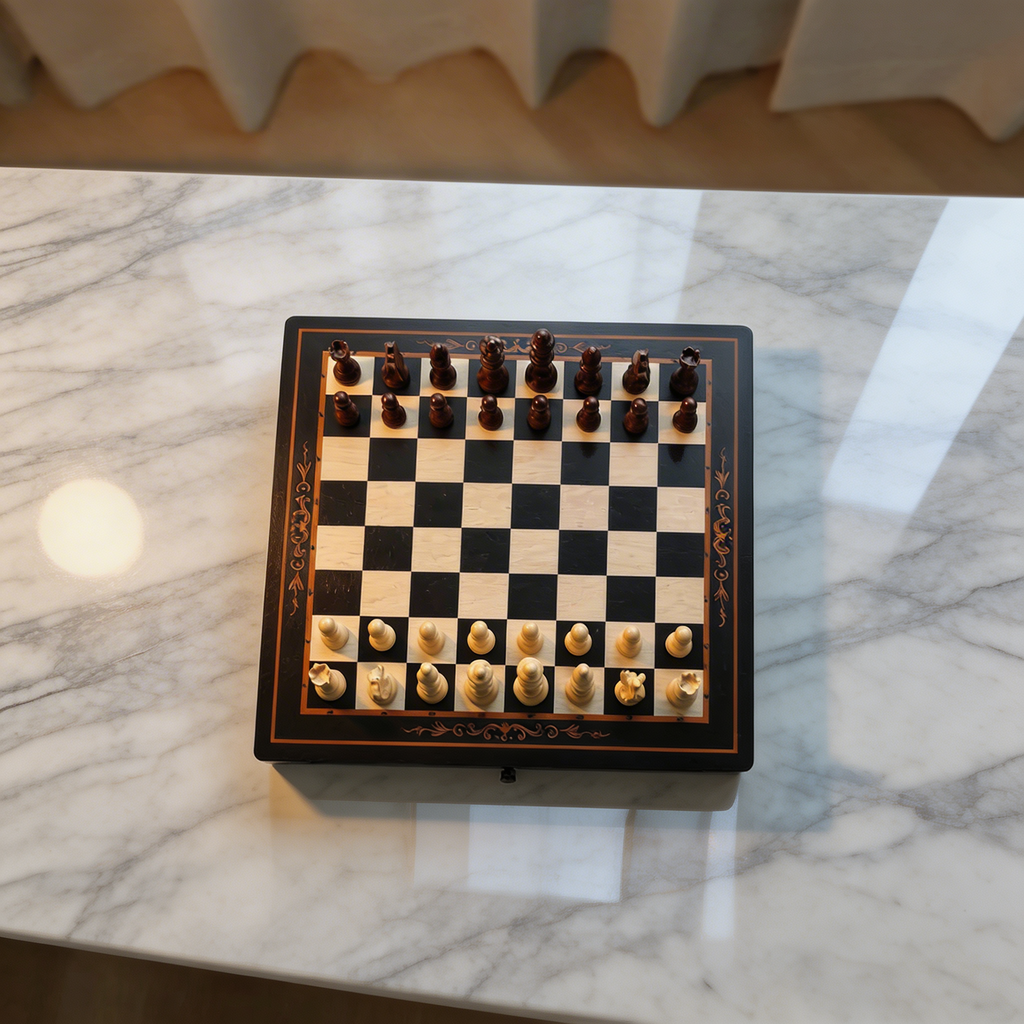 Magnetic Chess Set with Drawers in Walnut and Maple Wood