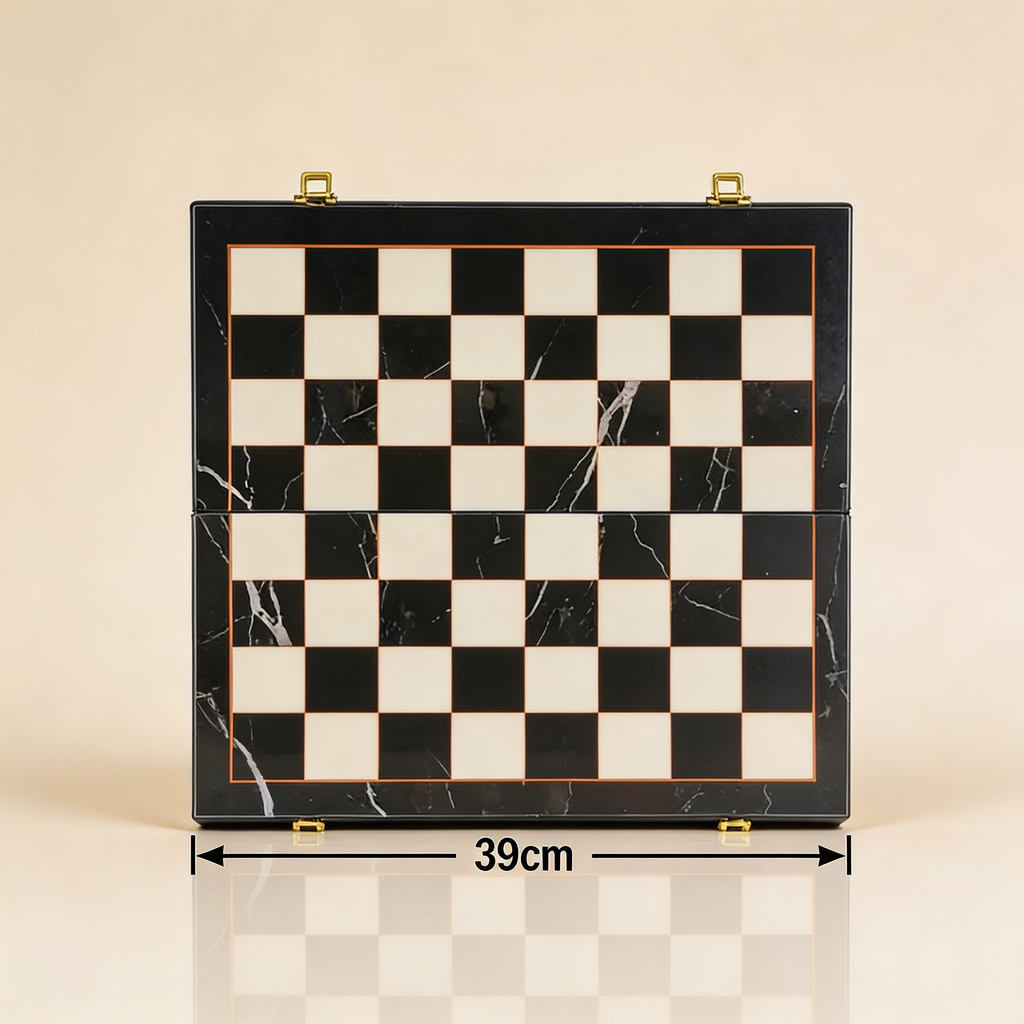 Folding Ebony Wood Chess Set with Metal Pieces