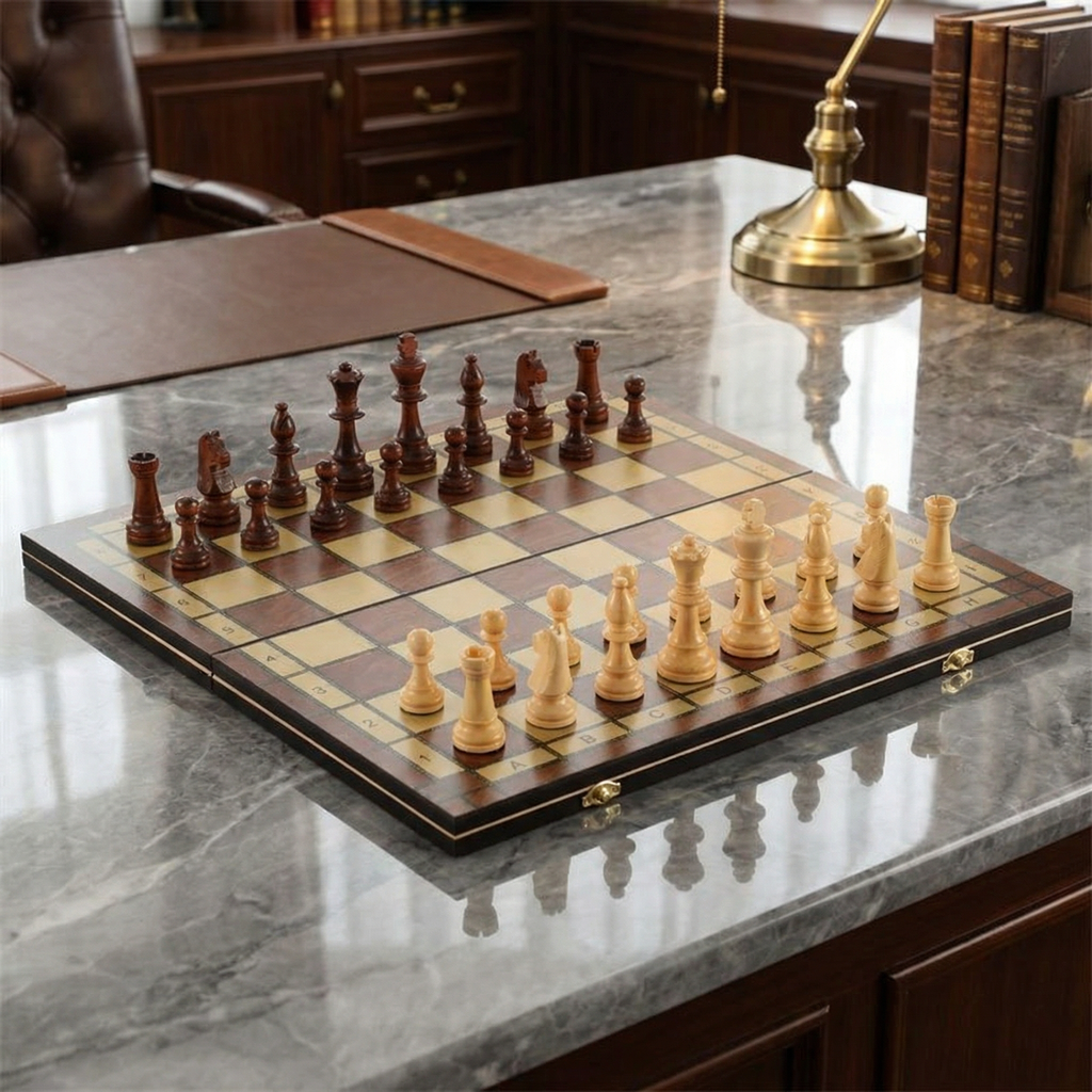 Folding Magnetic Chess Set in Solid Mahogany