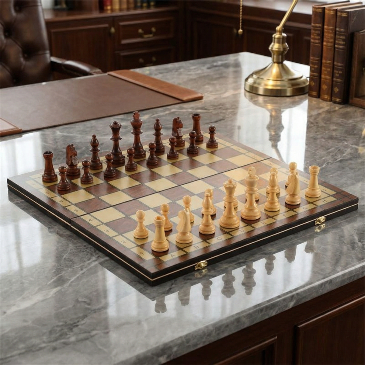 Folding Magnetic Chess Set in Solid Mahogany