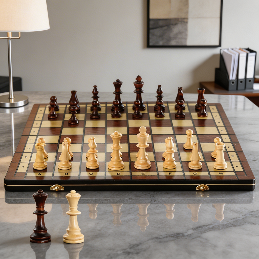 Folding Magnetic Chess Set in Solid Mahogany