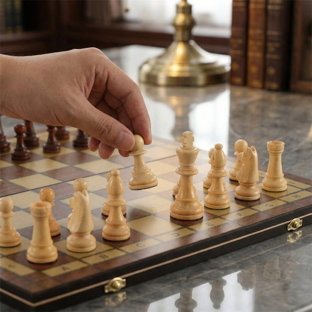 Folding Magnetic Chess Set in Solid Mahogany