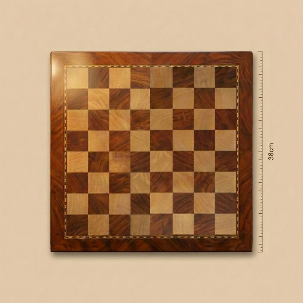 Ebony Wood Chess Set with Inlaid Metal Pieces and Storage