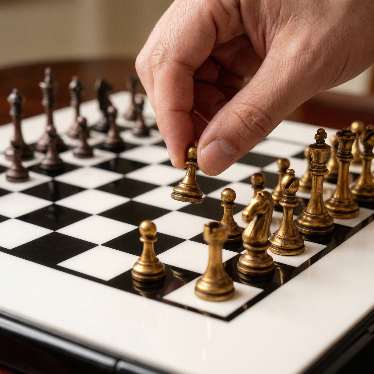 Piano Finish Boxwood and Ebony Chess Set with Drawer