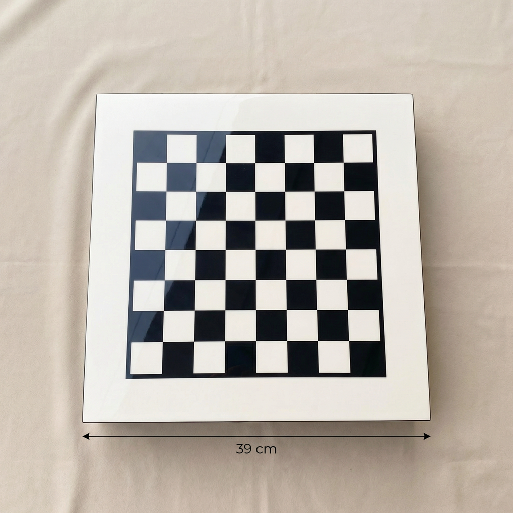 Piano Finish Boxwood and Ebony Chess Set with Drawer