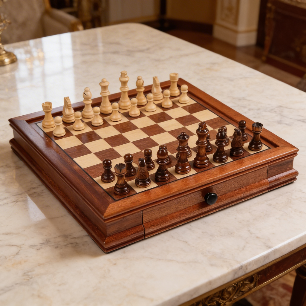 Magnetic Maple Wood Chess Set with Drawers