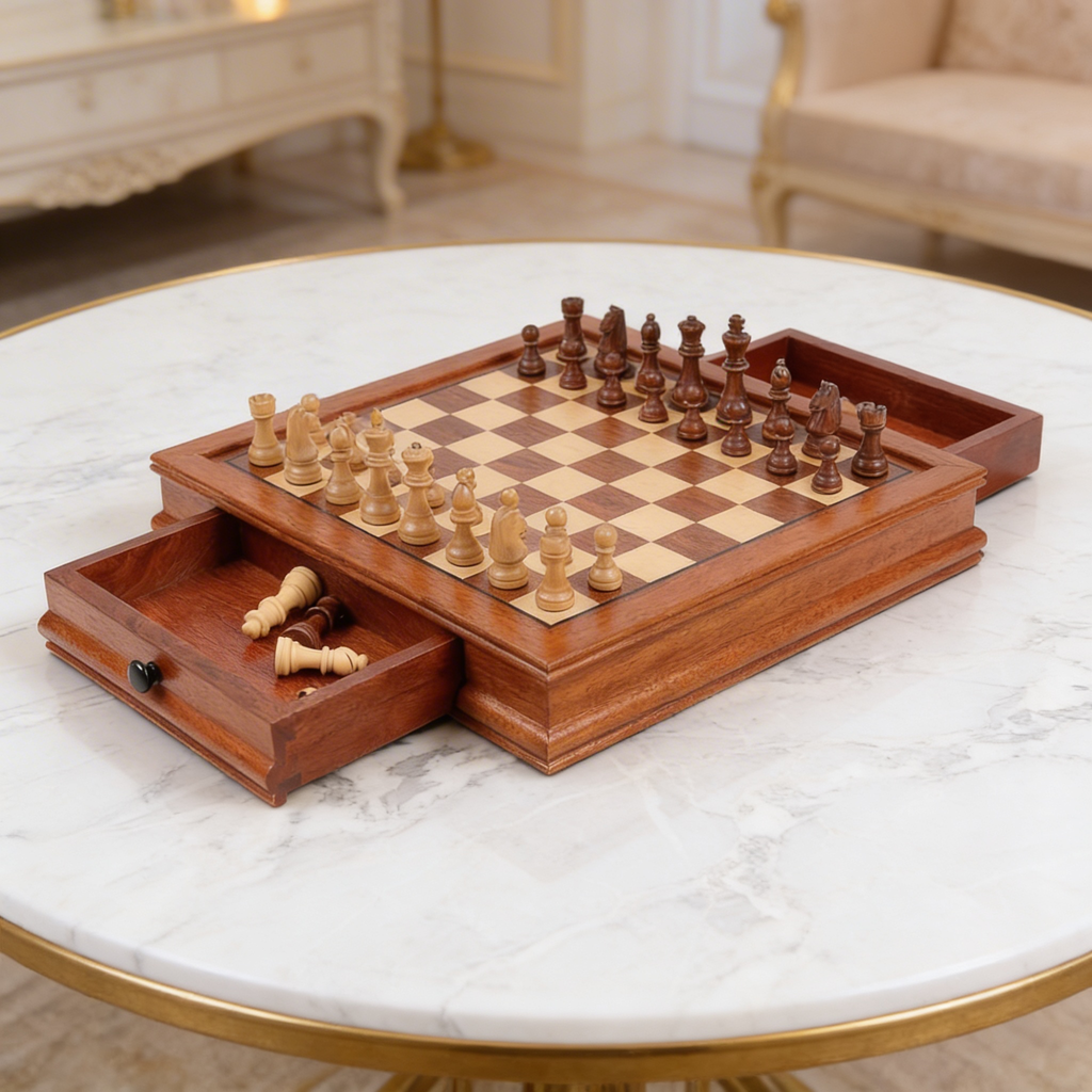 Magnetic Maple Wood Chess Set with Drawers