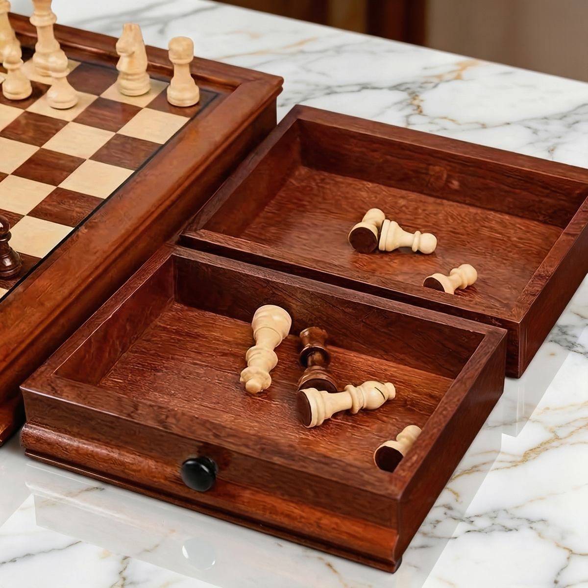 Magnetic Maple Wood Chess Set with Drawers