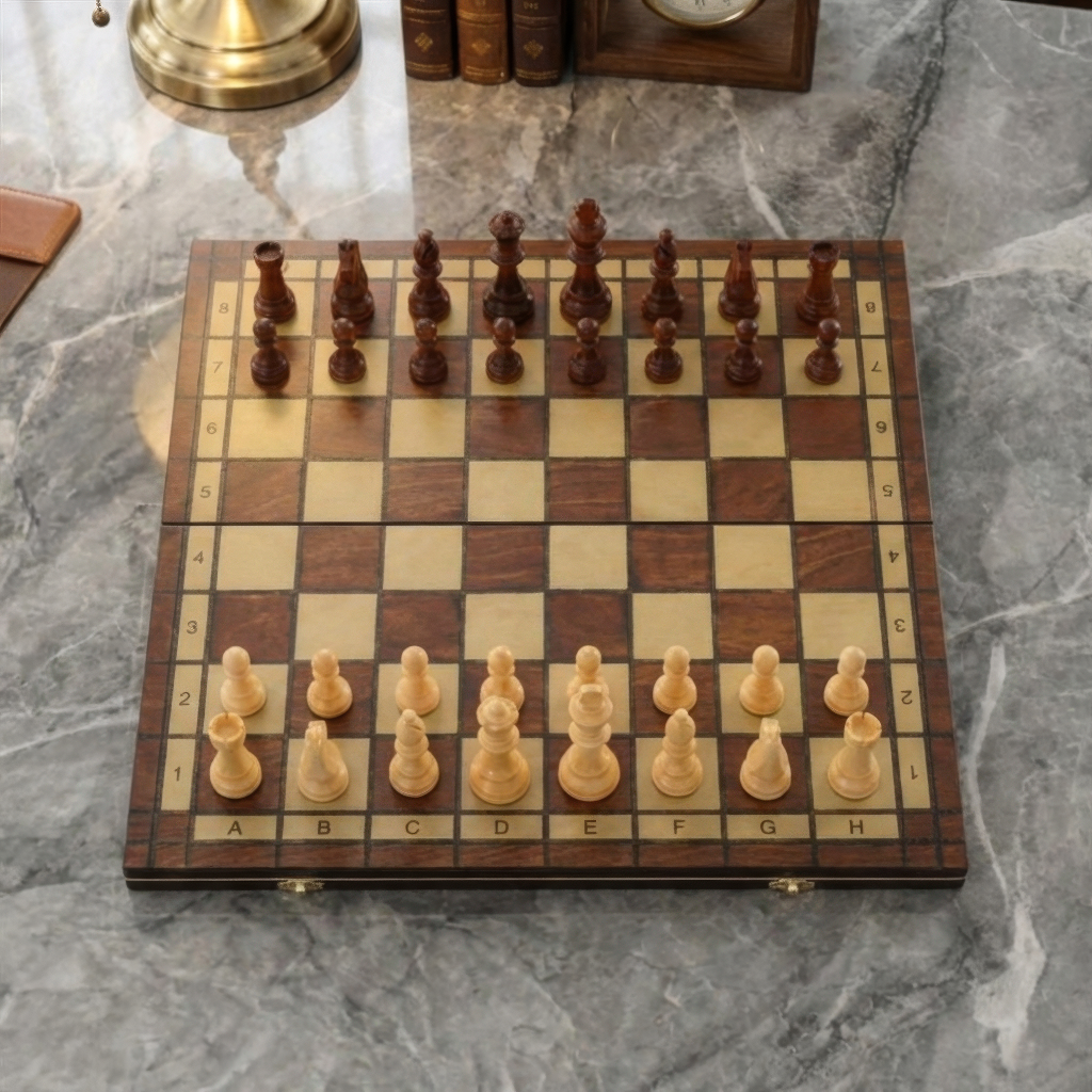 Folding Magnetic Chess Set in Solid Mahogany