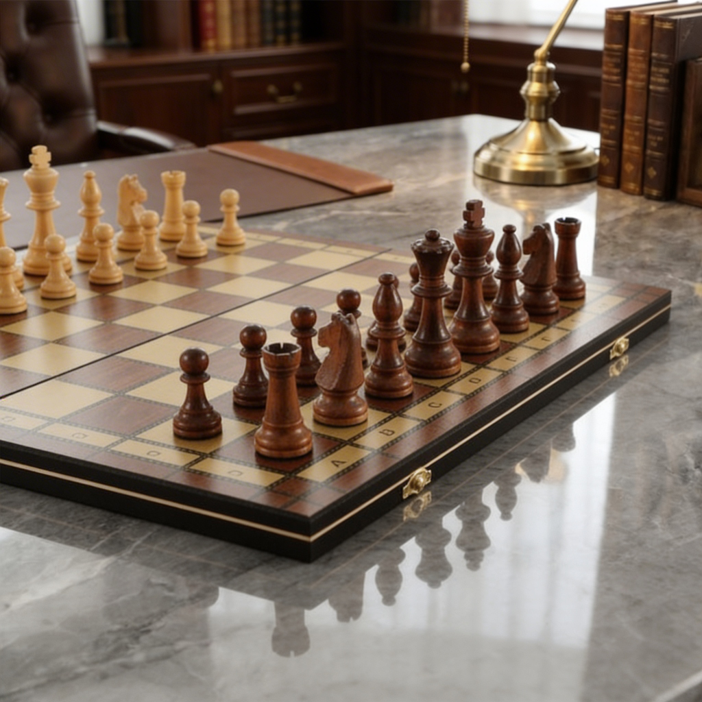 Folding Magnetic Chess Set in Solid Mahogany