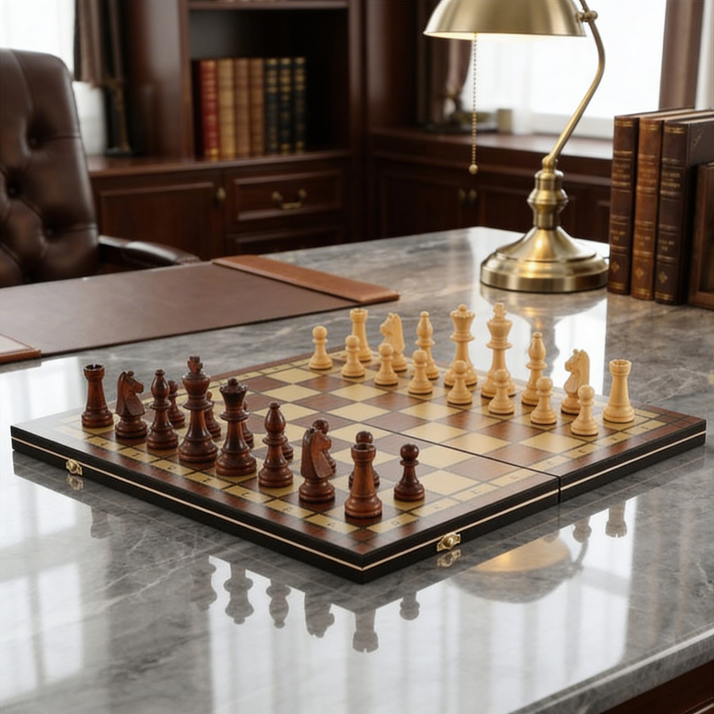 Folding Magnetic Chess Set in Solid Mahogany