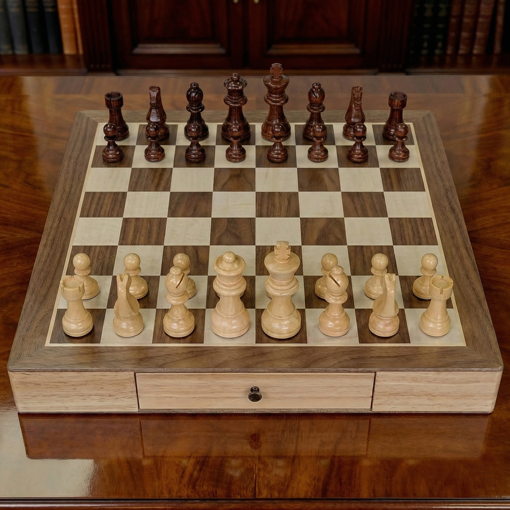 Classic Maple Wood Chess Set with Drawer