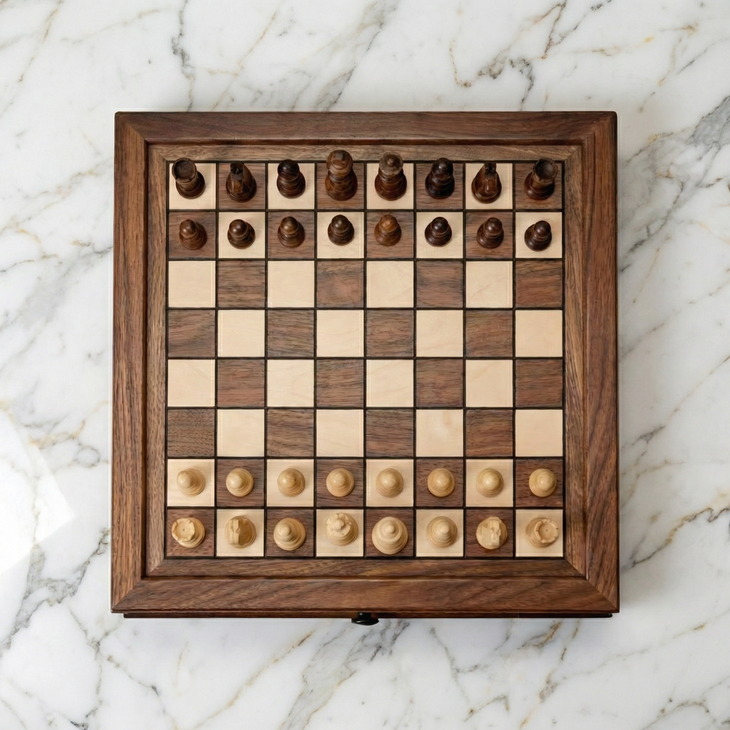 Handcrafted Walnut Wood Chess Set with Drawers