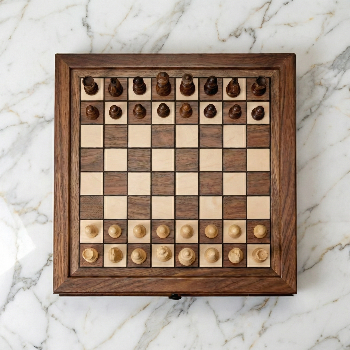 Handcrafted Walnut Wood Chess Set with Drawers