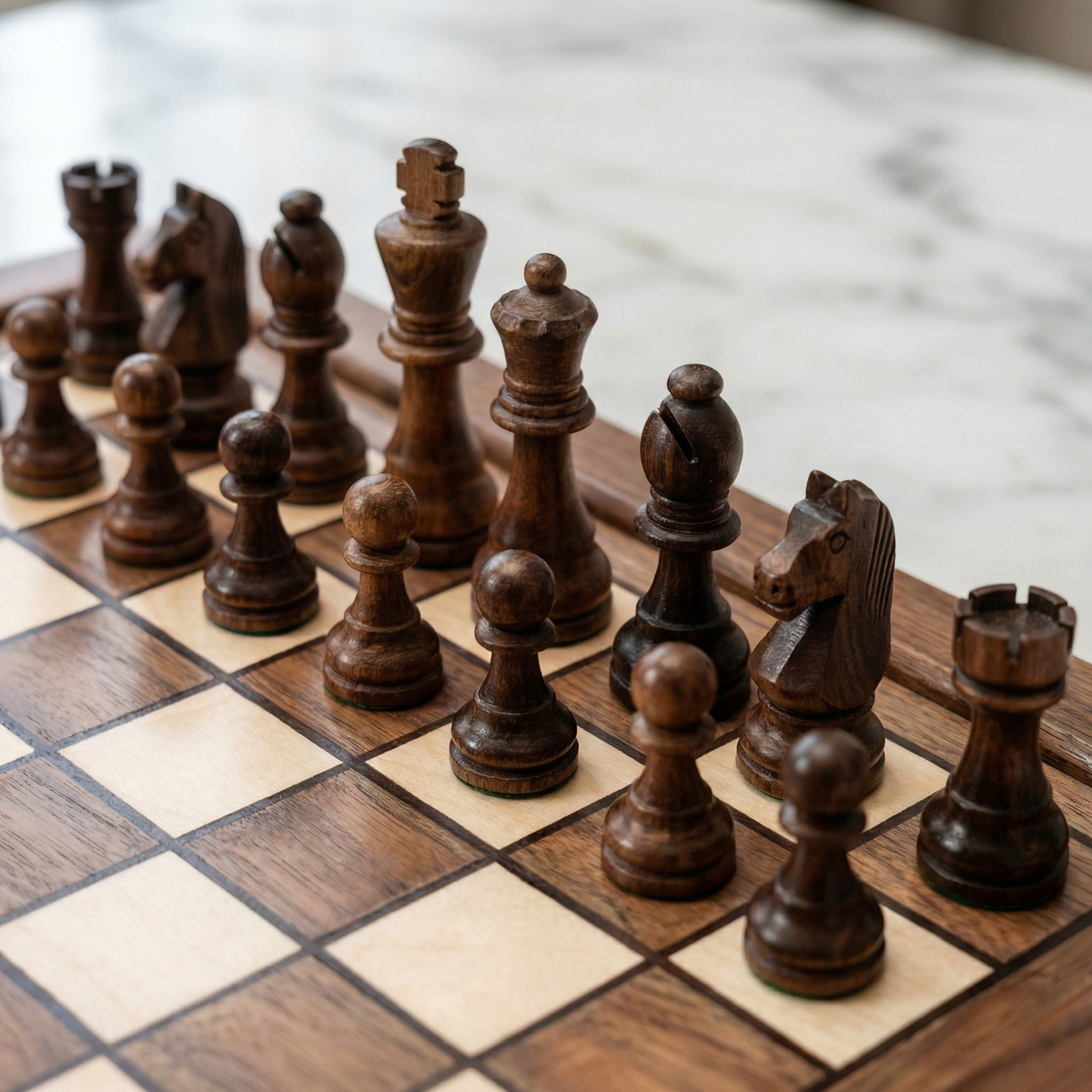 Handcrafted Walnut Wood Chess Set with Drawers