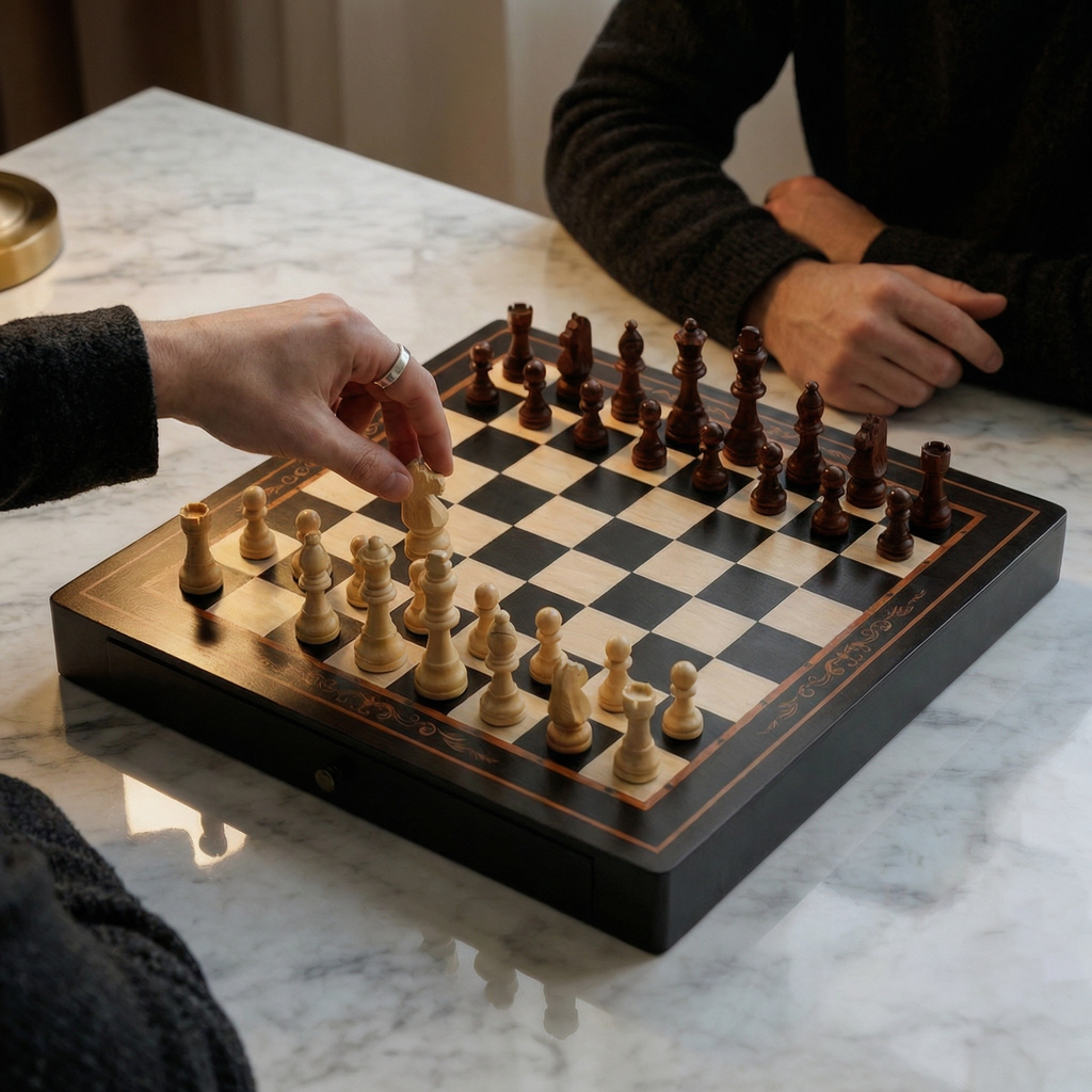 Magnetic Chess Set with Drawers in Walnut and Maple Wood