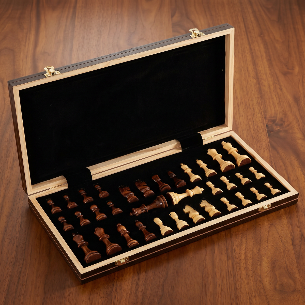 Folding Magnetic Chess Set in Solid Walnut Wood