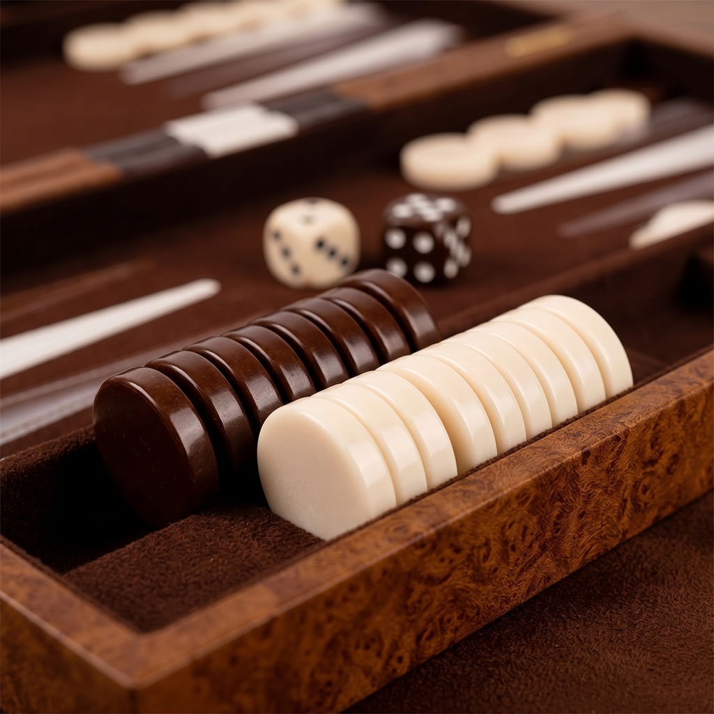 Havana Backgammon Set in Brown Faux Leather Case