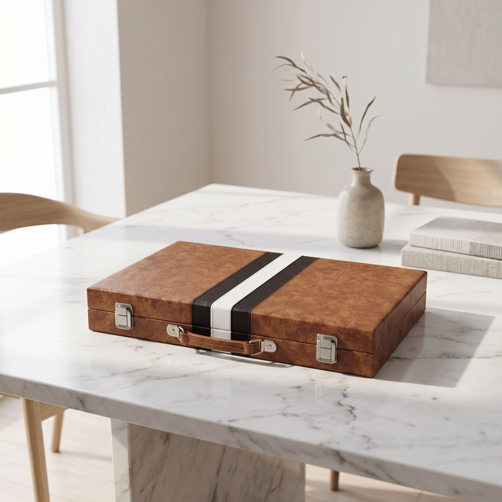 Havana Backgammon Set in Brown Faux Leather Case
