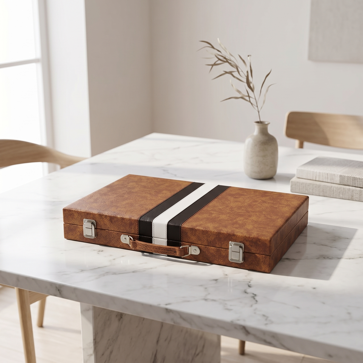 Havana Backgammon Set in Brown Faux Leather Case