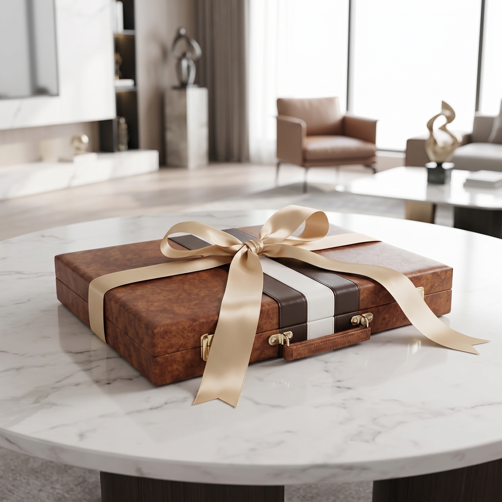 Havana Backgammon Set in Brown Faux Leather Case
