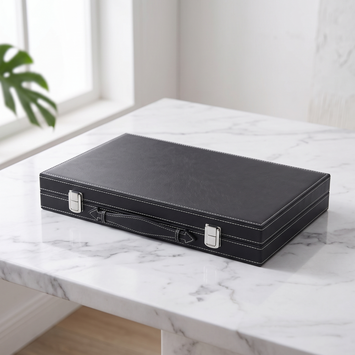 Milano Backgammon Set in Black Faux Leather Case