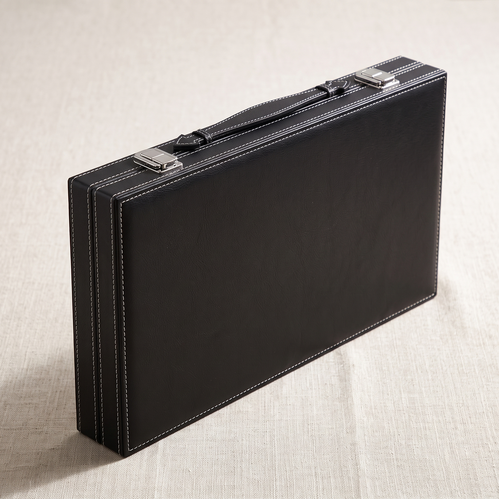 Milano Backgammon Set in Black Faux Leather Case