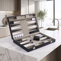 Milano Backgammon Set in Black Faux Leather Case