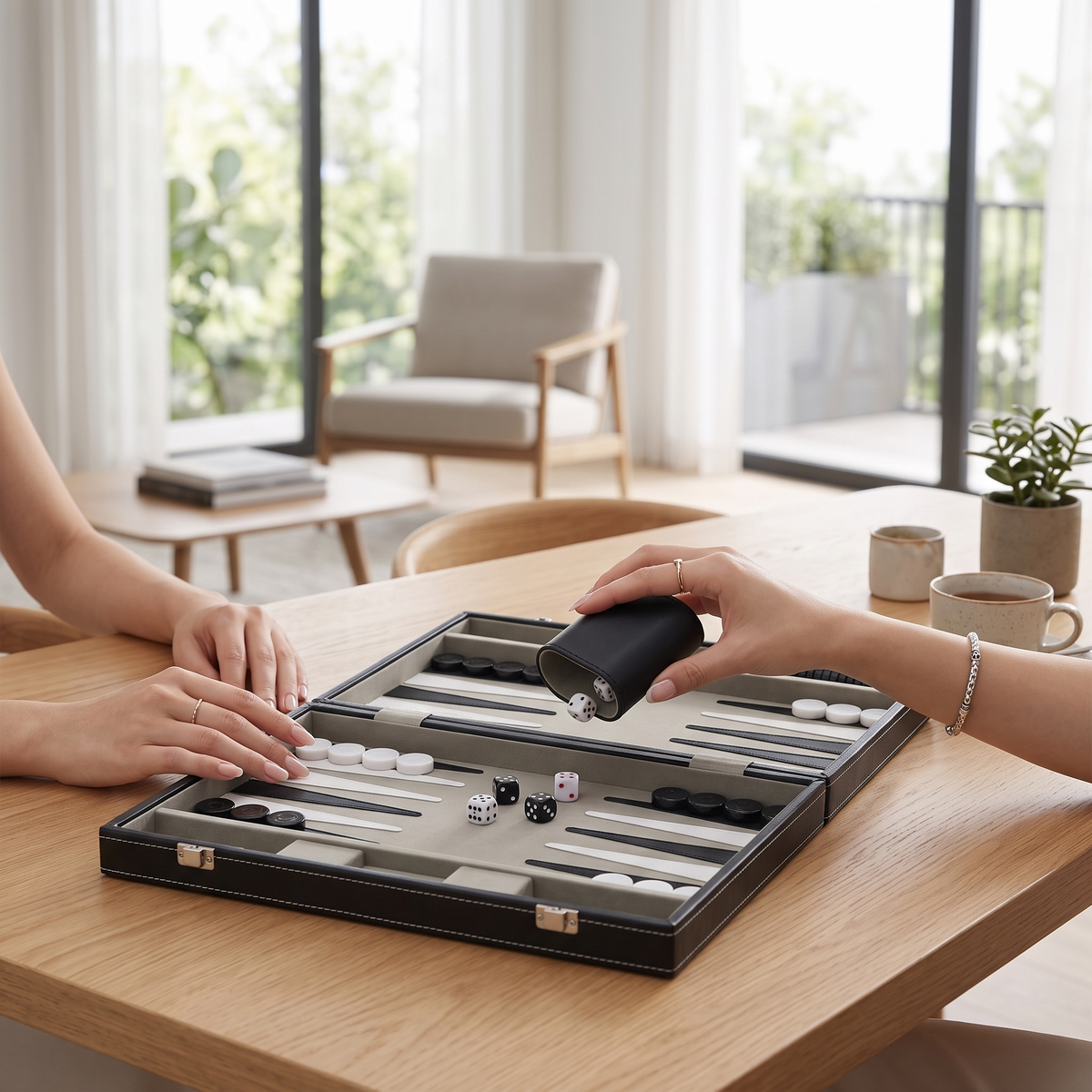 Milano Backgammon Set in Black Faux Leather Case