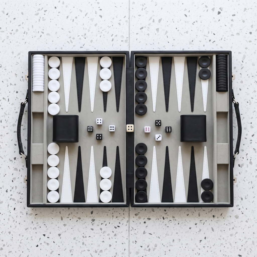 Milano Backgammon Set in Black Faux Leather Case