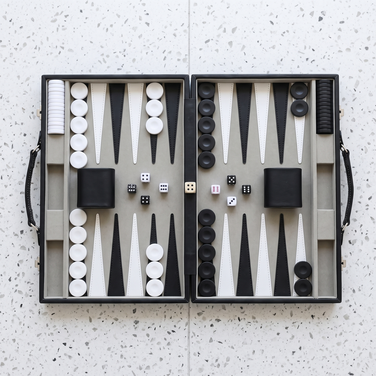 Milano Backgammon Set in Black Faux Leather Case