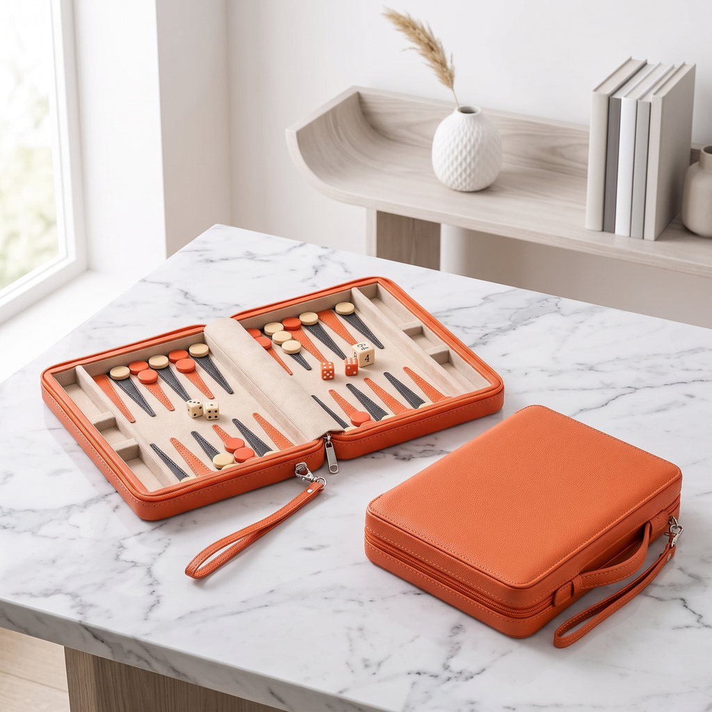 Alanya Magnetic Travel Backgammon Set in Faux Leather