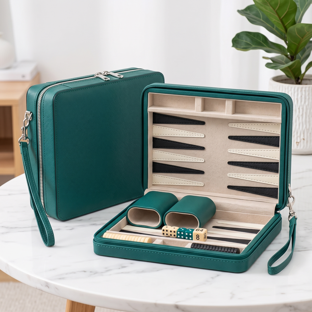 Alanya Magnetic Travel Backgammon Set in Faux Leather