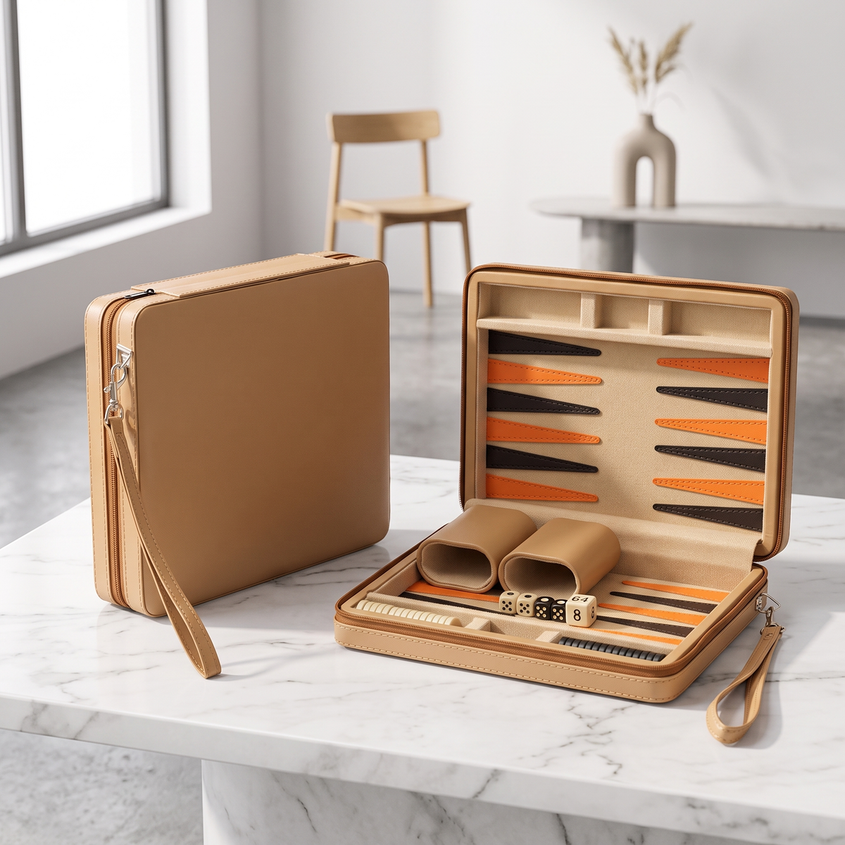 Alanya Magnetic Travel Backgammon Set in Faux Leather