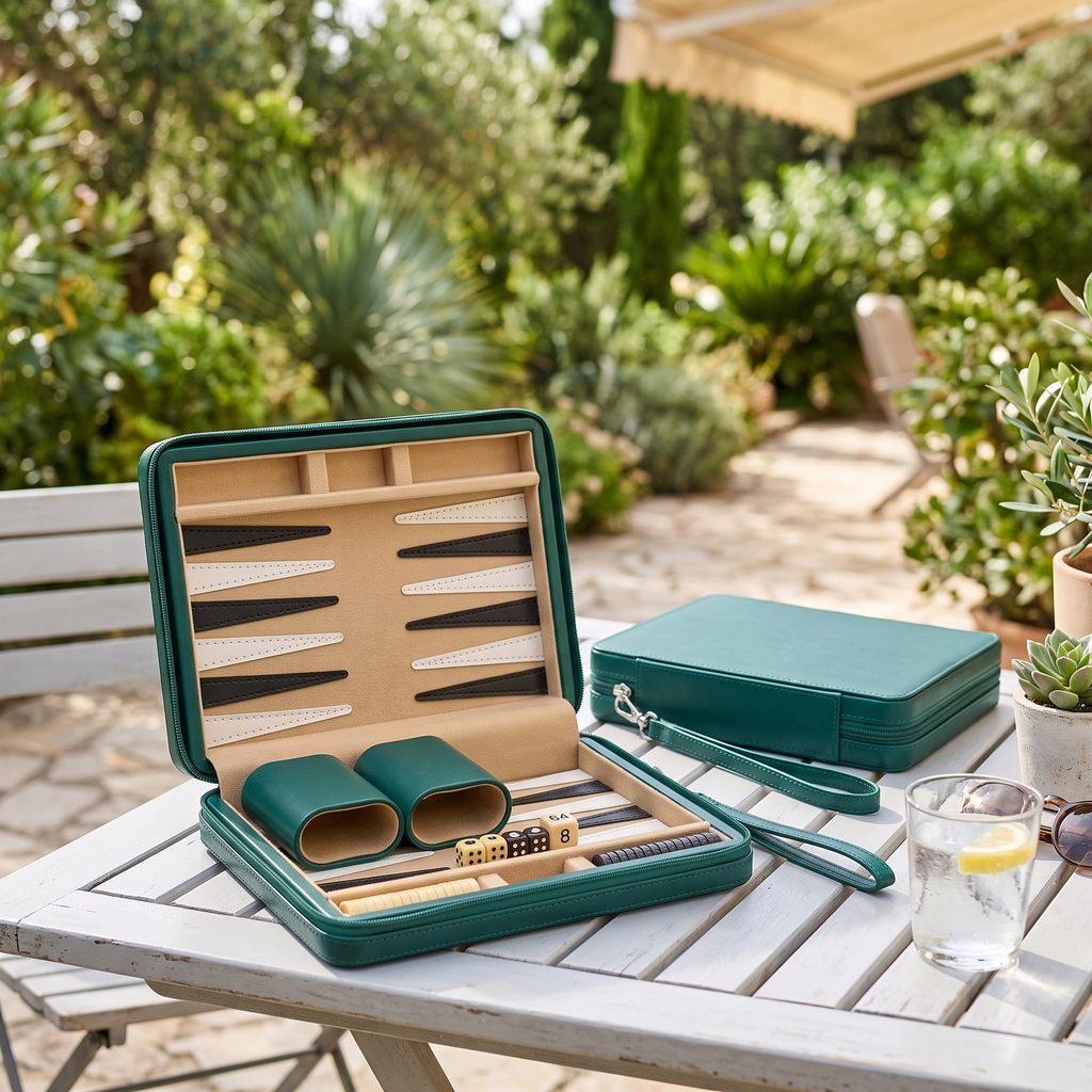 Alanya Magnetic Travel Backgammon Set in Faux Leather