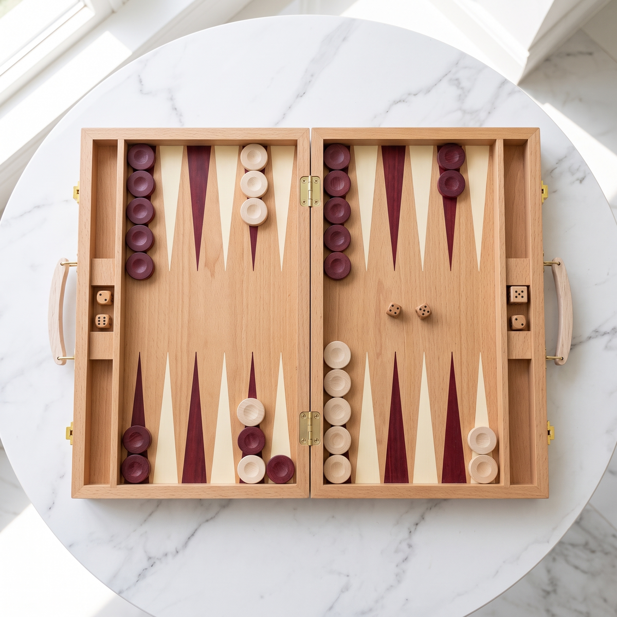 Ankara Backgammon Set in Natural Beech Wood Case