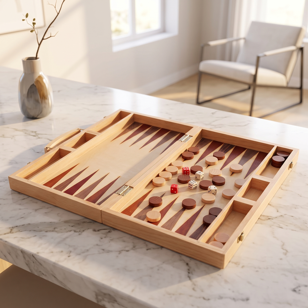 Ankara Backgammon Set in Natural Beech Wood Case
