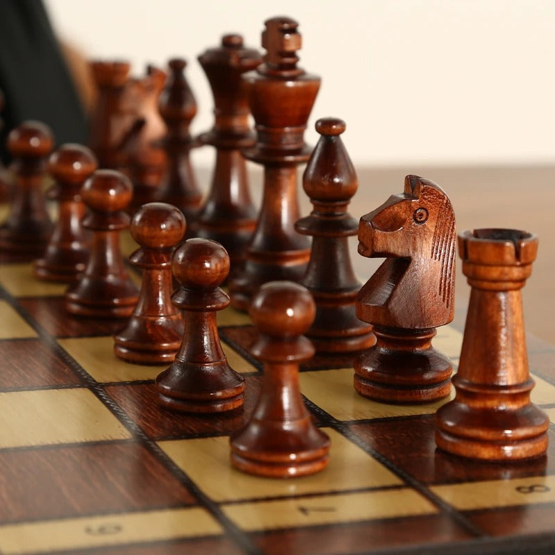 Folding Magnetic Chess Set in Solid Mahogany